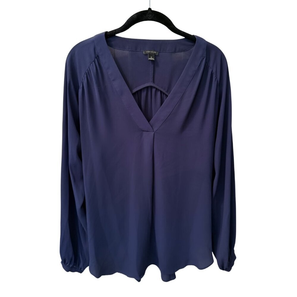 Ann Taylor, Silky Vneck Top, Navy, Small